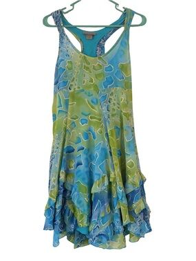 Peppermint Bay Blue & Green Patterned Sleeveless Dress